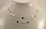 14K Yellow Gold Polished Disk Diamond-Cut Bead Layer Necklace