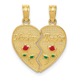 Polished,Satin,14K Yellow Gold,Enamel,Not Engraveable,Textured,Textured Back,Heart,Two Piece,2-Piece Break Apart