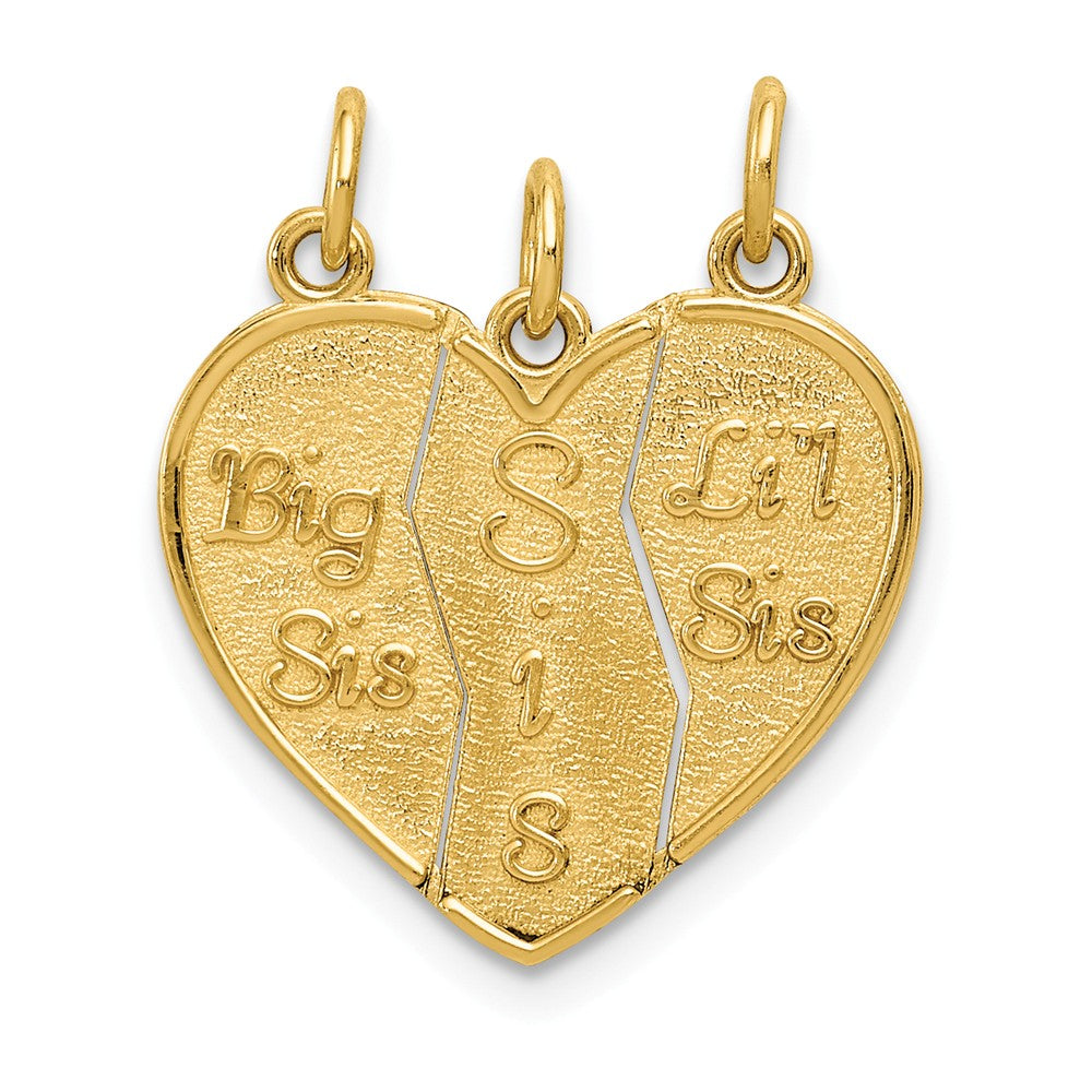 Solid,Casted,Satin,14K Yellow Gold,Engravable,Heart,3-Piece Break Apart