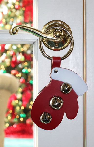 door decoration mitten red silver bells