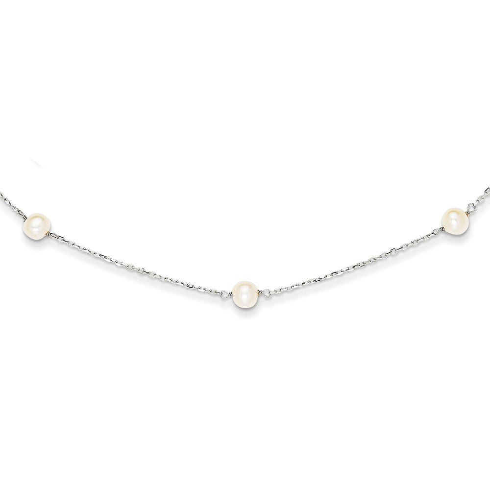 Necklaces,Pearl,Gold,White,14K,Each,Rhodium,16 in,4 mm,Spring Ring,1,Pearl,Freshwater,Cultured,Bleaching,White,Pearl,Bead & Station