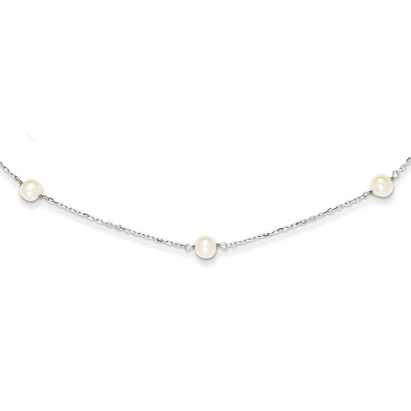 Necklaces,Pearl,Gold,White,14K,Each,Rhodium,16 in,4 mm,Spring Ring,1,Pearl,Freshwater,Cultured,Bleaching,White,Pearl,Bead & Station