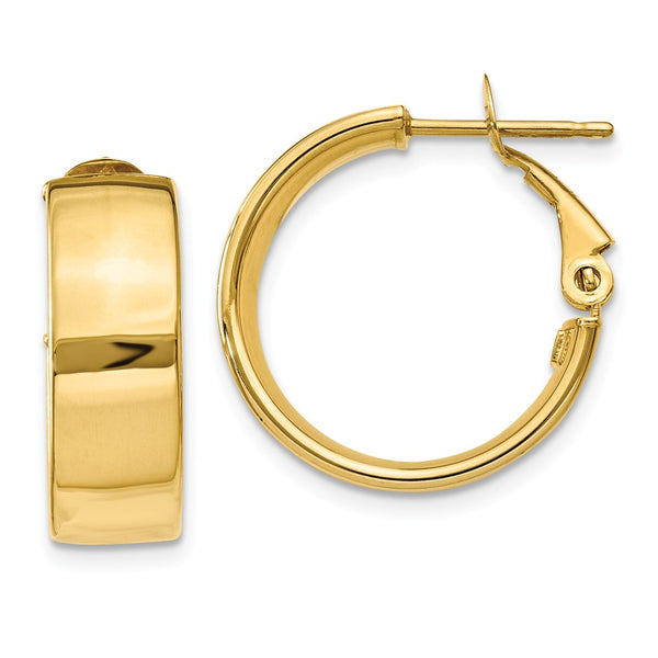 Earrings,Hoop,Gold,Yellow,14K,15 mm,6.75 mm,Pair,Omega Clip Back,Hoop