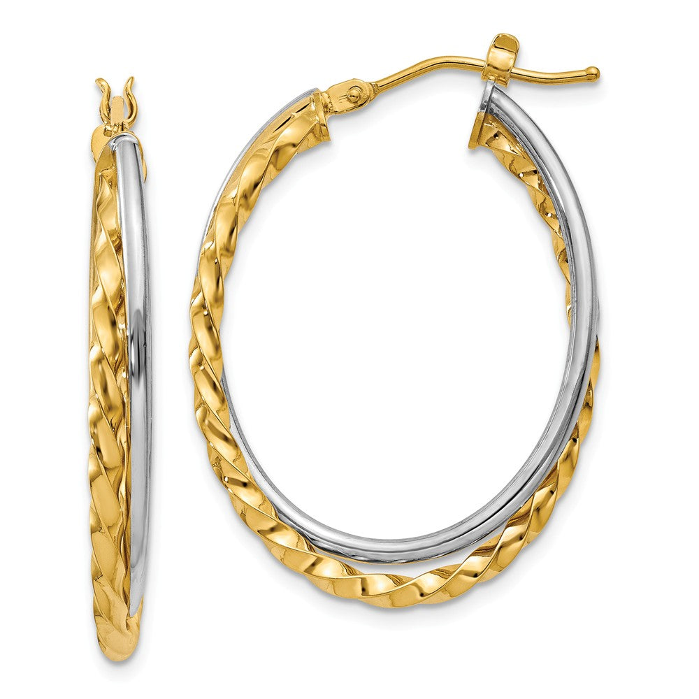 Earrings,Hoop,Gold,Two-Tone,14K,19 mm,7 mm,Pair,Wire & Clutch,Hoop