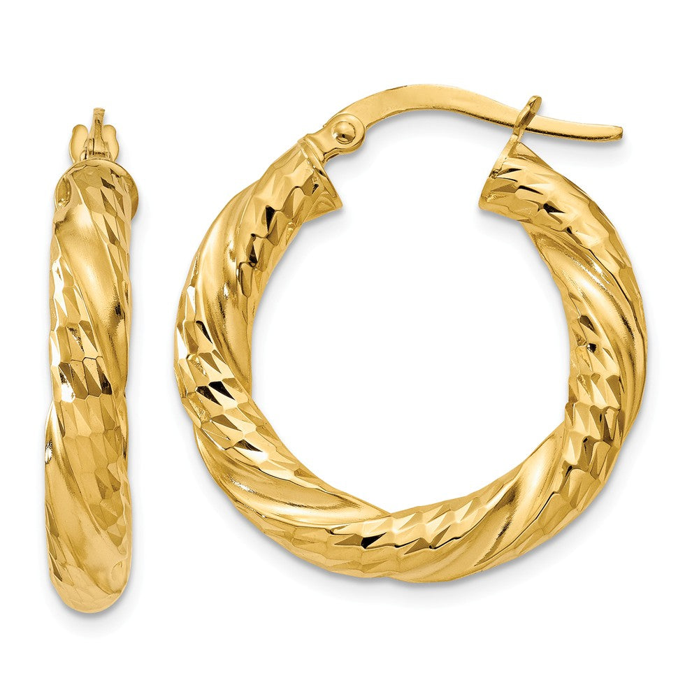 Earrings,Hoop,Gold,Yellow,14K,24 mm,23 mm,4 mm,Rhodium,Wire & Clutch,Hoop