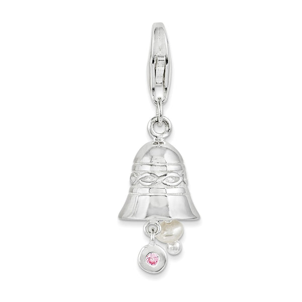 Polished,3-D,Sterling Silver,Freshwater Cultured Pearl,CZ,Fancy Lobster Clasp,Moveable,Rhodium-Plated
