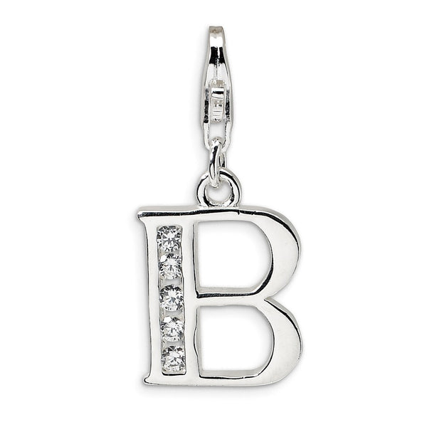 Solid,Polished,Sterling Silver,CZ,Fancy Lobster Clasp,Not Engraveable,Rhodium-Plated