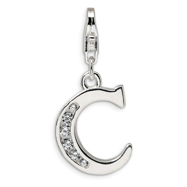 Solid,Polished,Sterling Silver,CZ,Fancy Lobster Clasp,Not Engraveable,Rhodium-Plated