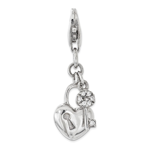 Polished,3-D,Sterling Silver,CZ,Fancy Lobster Clasp,Rhodium-Plated