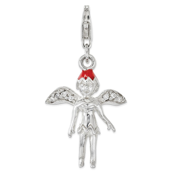 Polished,3-D,Enamel,Sterling Silver,CZ,Fancy Lobster Clasp,Rhodium-Plated