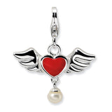 Solid,Polished,3-D,Enamel,Sterling Silver,Reversible,Freshwater Cultured Pearl,Fancy Lobster Clasp,Rhodium-Plated