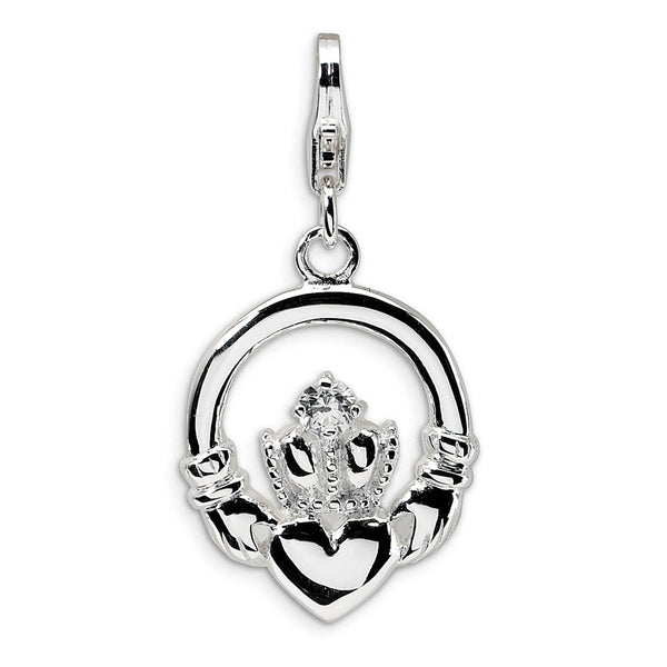 Solid,Casted,Polished,Sterling Silver,CZ,Fancy Lobster Clasp,Textured Back,Rhodium-Plated