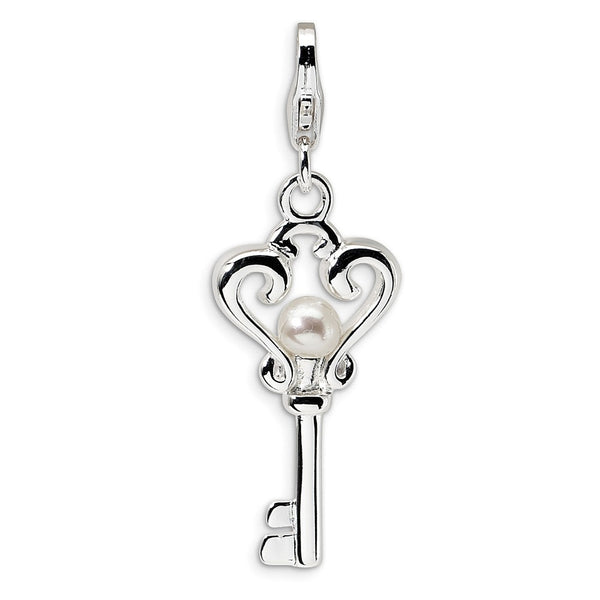 Solid,Polished,Sterling Silver,Freshwater Cultured Pearl,Fancy Lobster Clasp,Rhodium-Plated