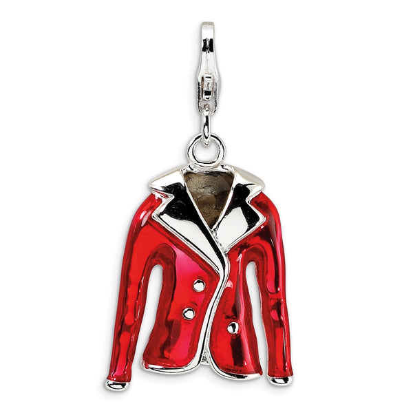 Polished,3-D,Sterling Silver,Fancy Lobster Clasp,Rhodium-Plated,Red Enamel