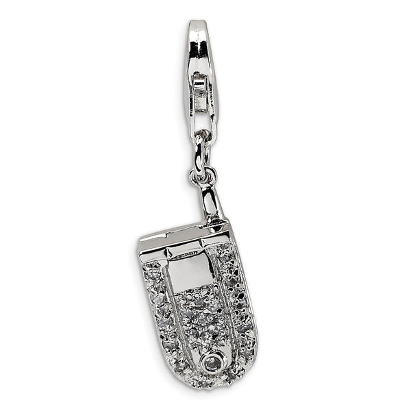 Solid,Polished,3-D,Sterling Silver,CZ,Fancy Lobster Clasp,Moveable,Rhodium-Plated,Opens