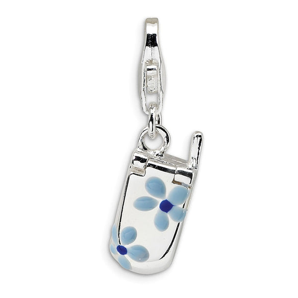 Polished,3-D,Open Back,Enamel,Sterling Silver,Fancy Lobster Clasp,Moveable,Rhodium-Plated,Opens