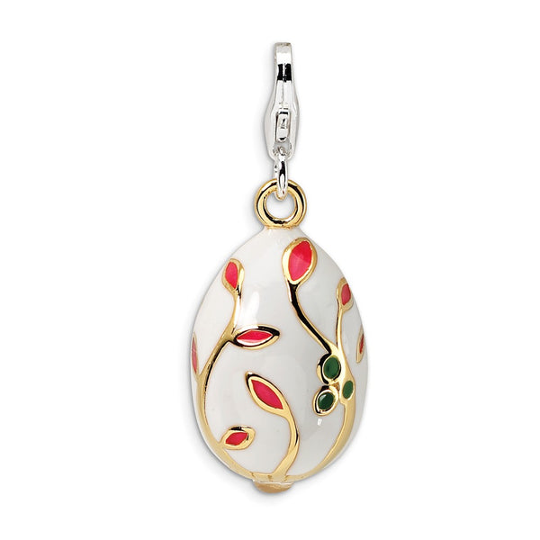 Solid,Polished,3-D,Enamel,Sterling Silver,Fancy Lobster Clasp,Gold-Plated,Rhodium-Plated