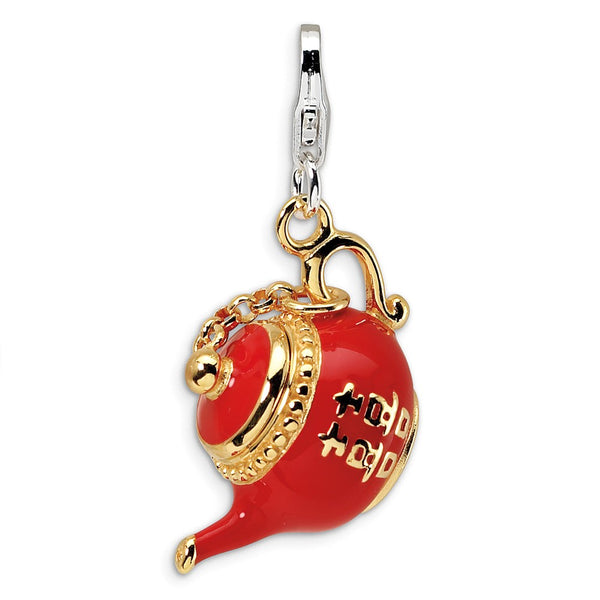 3-D,Sterling Silver,Fancy Lobster Clasp,Gold-Plated,Moveable,Rhodium-Plated,Opens,Red Enamel