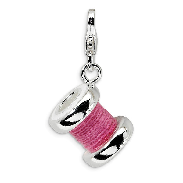 Solid,Polished,3-D,Enamel,Sterling Silver,Fancy Lobster Clasp,Rhodium-Plated,Fabric Cord
