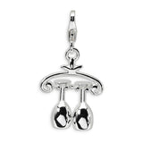 Polished,3-D,Sterling Silver,Fancy Lobster Clasp,Moveable,Rhodium-Plated