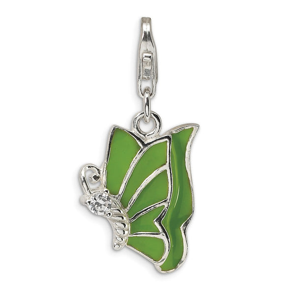 Polished,Enamel,Sterling Silver,CZ,Fancy Lobster Clasp,Rhodium-Plated