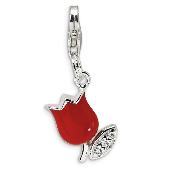 Polished,Enamel,Sterling Silver,CZ,Fancy Lobster Clasp,Rhodium-Plated