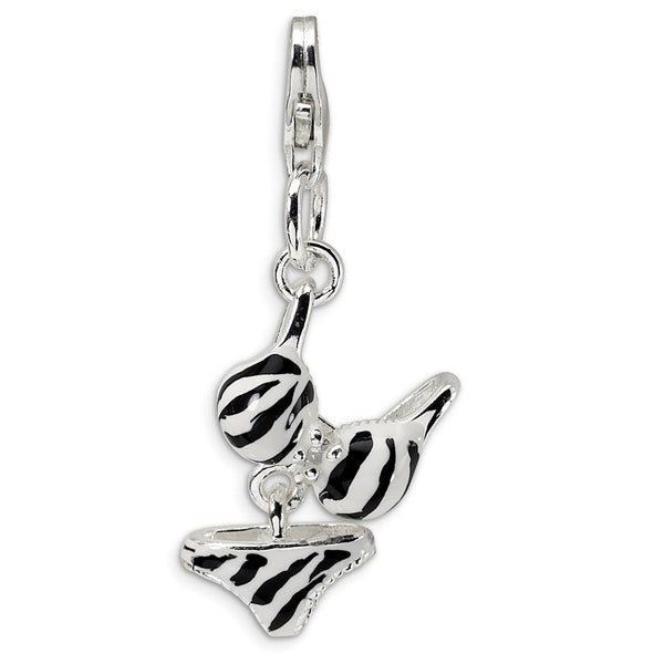 Polished,3-D,Enamel,Sterling Silver,CZ,Fancy Lobster Clasp,Rhodium-Plated