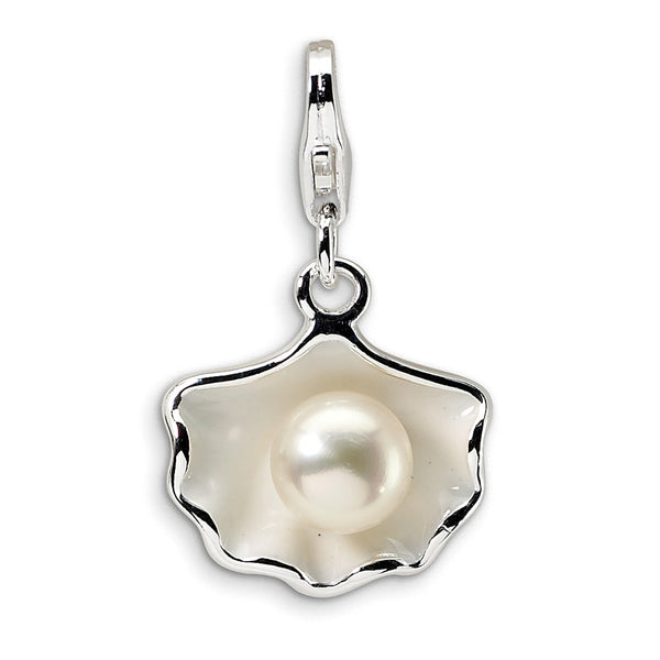 Polished,3-D,Enamel,Sterling Silver,Freshwater Cultured Pearl,Fancy Lobster Clasp,Rhodium-Plated