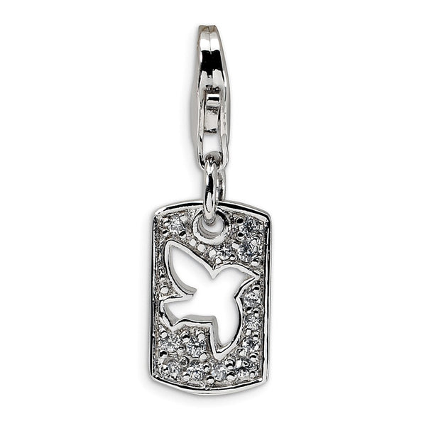 Polished,3-D,Sterling Silver,CZ,Fancy Lobster Clasp,Rhodium-Plated,Cut-Out