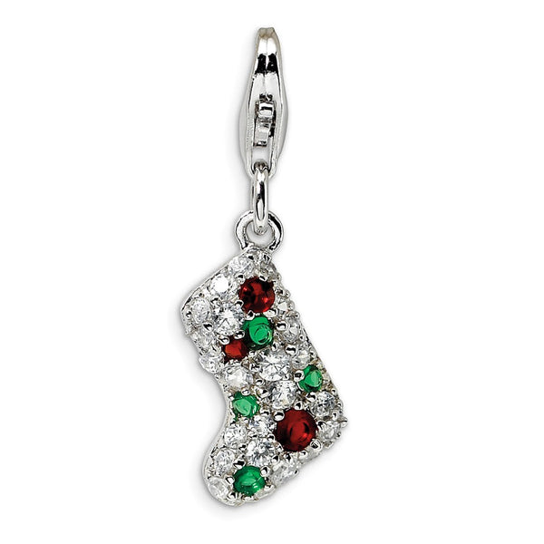 Polished,Sterling Silver,CZ,Fancy Lobster Clasp,Rhodium-Plated,Multi-Colored