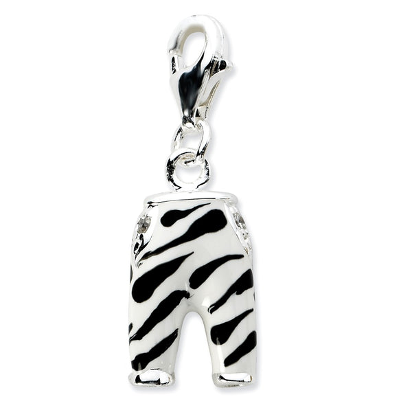 Polished,3-D,Enamel,Sterling Silver,CZ,Fancy Lobster Clasp,Rhodium-Plated