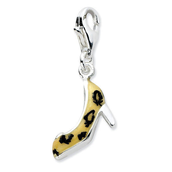 Polished,3-D,Enamel,Sterling Silver,CZ,Fancy Lobster Clasp,Rhodium-Plated
