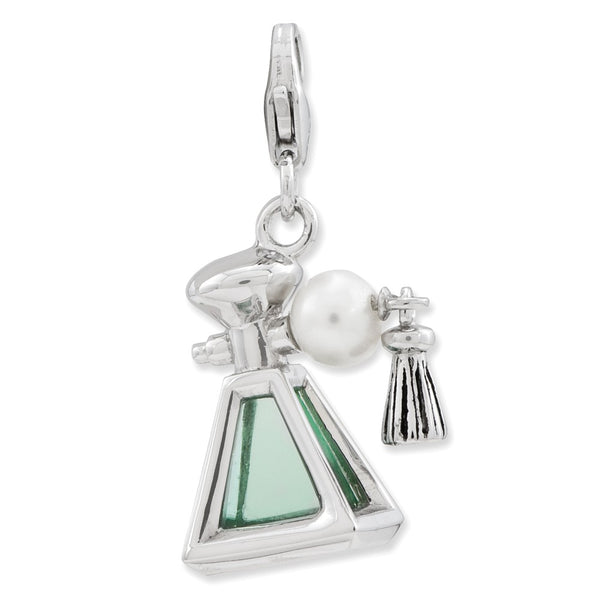 Polished,3-D,Sterling Silver,Freshwater Cultured Pearl,Fancy Lobster Clasp,Rhodium-Plated,Glass