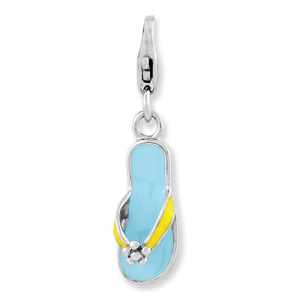 Polished,3-D,Enamel,Sterling Silver,Fancy Lobster Clasp,Rhodium-Plated