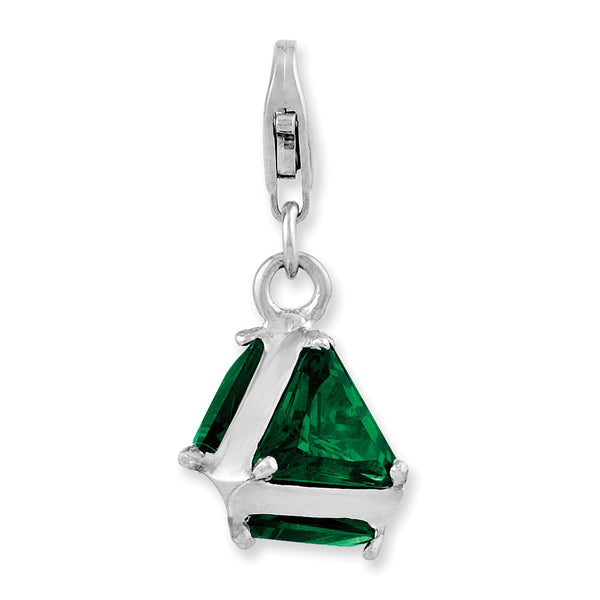 3-D,Sterling Silver,Fancy Lobster Clasp,Rhodium-Plated,Glass,Green