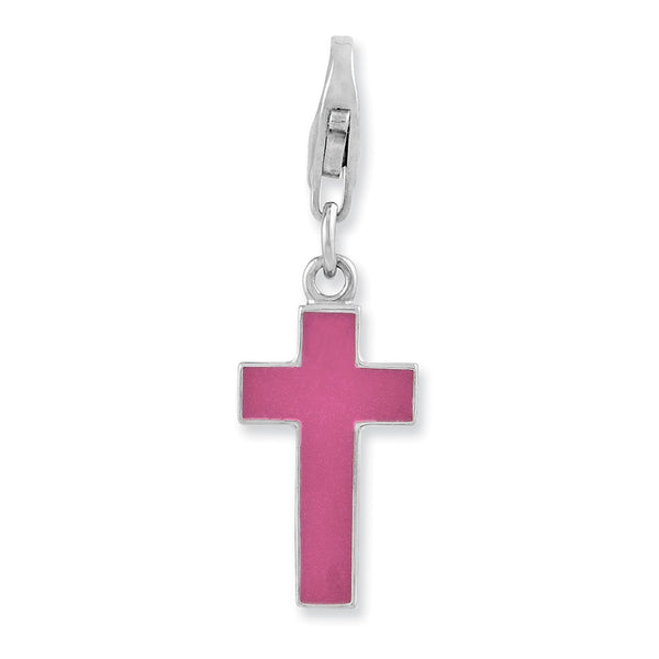 Polished,Enamel,Sterling Silver,Fancy Lobster Clasp,Rhodium-Plated,Cross