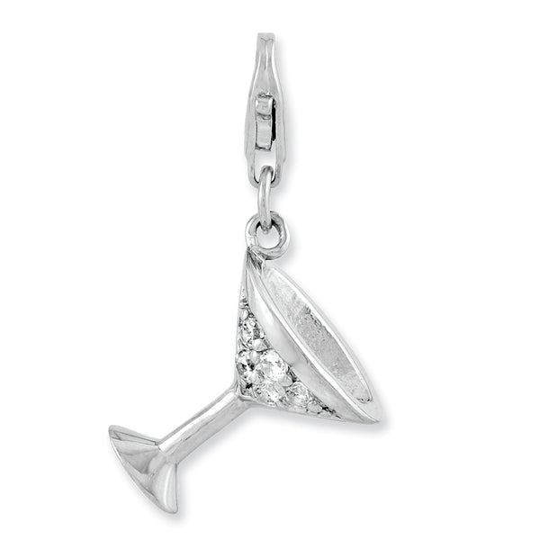 Polished,3-D,Sterling Silver,CZ,Fancy Lobster Clasp,Rhodium-Plated