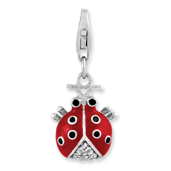 Polished,3-D,Enamel,Sterling Silver,CZ,Fancy Lobster Clasp,Rhodium-Plated