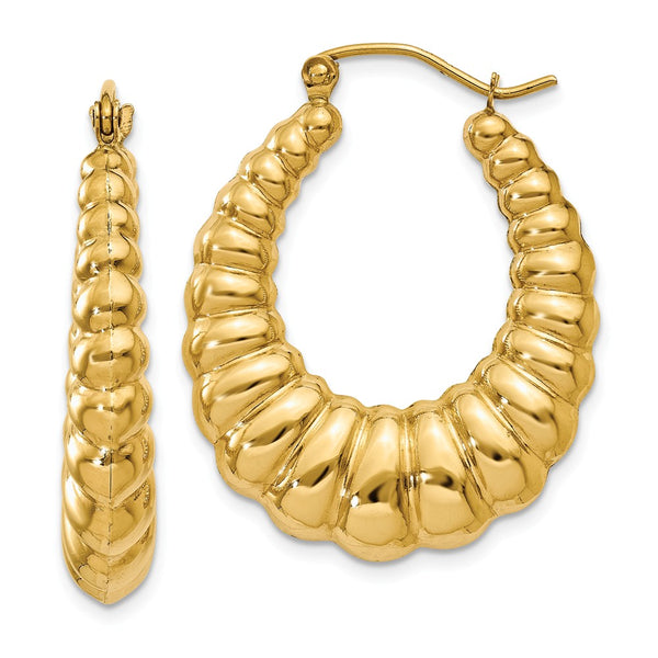 Earrings,Shrimp / Creole,Gold,Yellow,14K,13 mm,5 mm,Pair,Wire & Clutch,Hoop,Between $200-$400