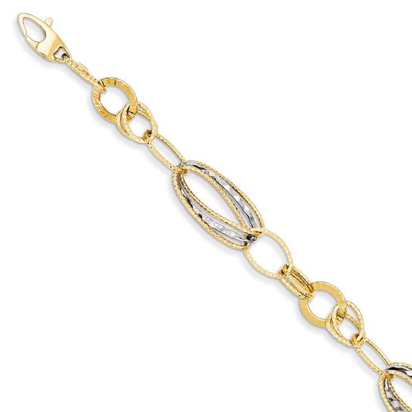 14K Two-Tone,Hollow,Fancy Lobster Clasp,Textured