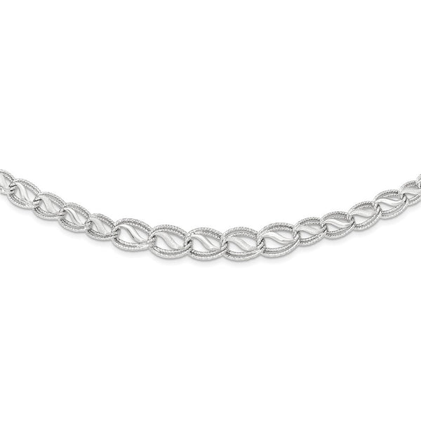 Necklaces,Open Link,Fancy Necklace,Gold,White,14K,Rhodium,17 in,11 mm,Lobster (Fancy),Diamond-cut,Fancy