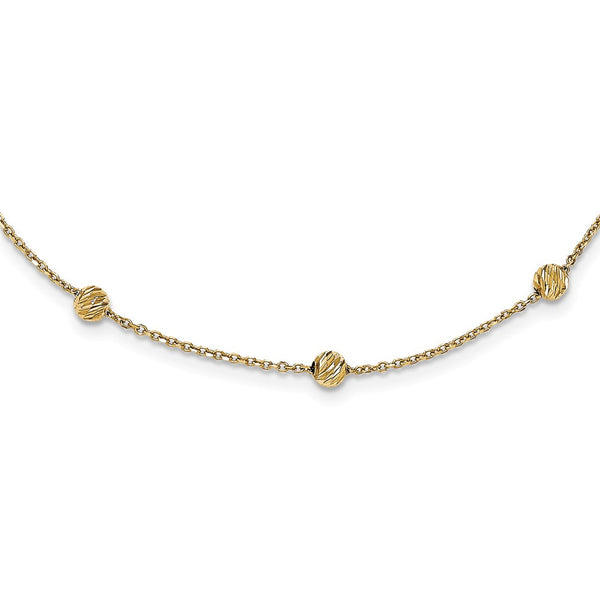 Necklaces,Beaded Necklace,Gold,Yellow,14K,17 in,5 mm,Lobster,Diamond-cut,Fancy