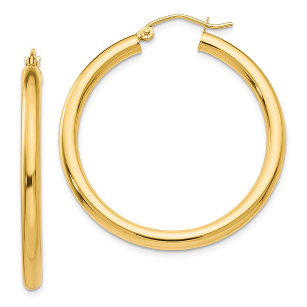 Earrings,Hoop,Gold,Yellow,14K,35 mm,3 mm,Pair,Wire & Clutch,Hoop,Between $200-$400