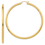Earrings,Hoop,Gold,Yellow,14K,65 mm,3 mm,Pair,Wire & Clutch,Hoop,Between $400-$600