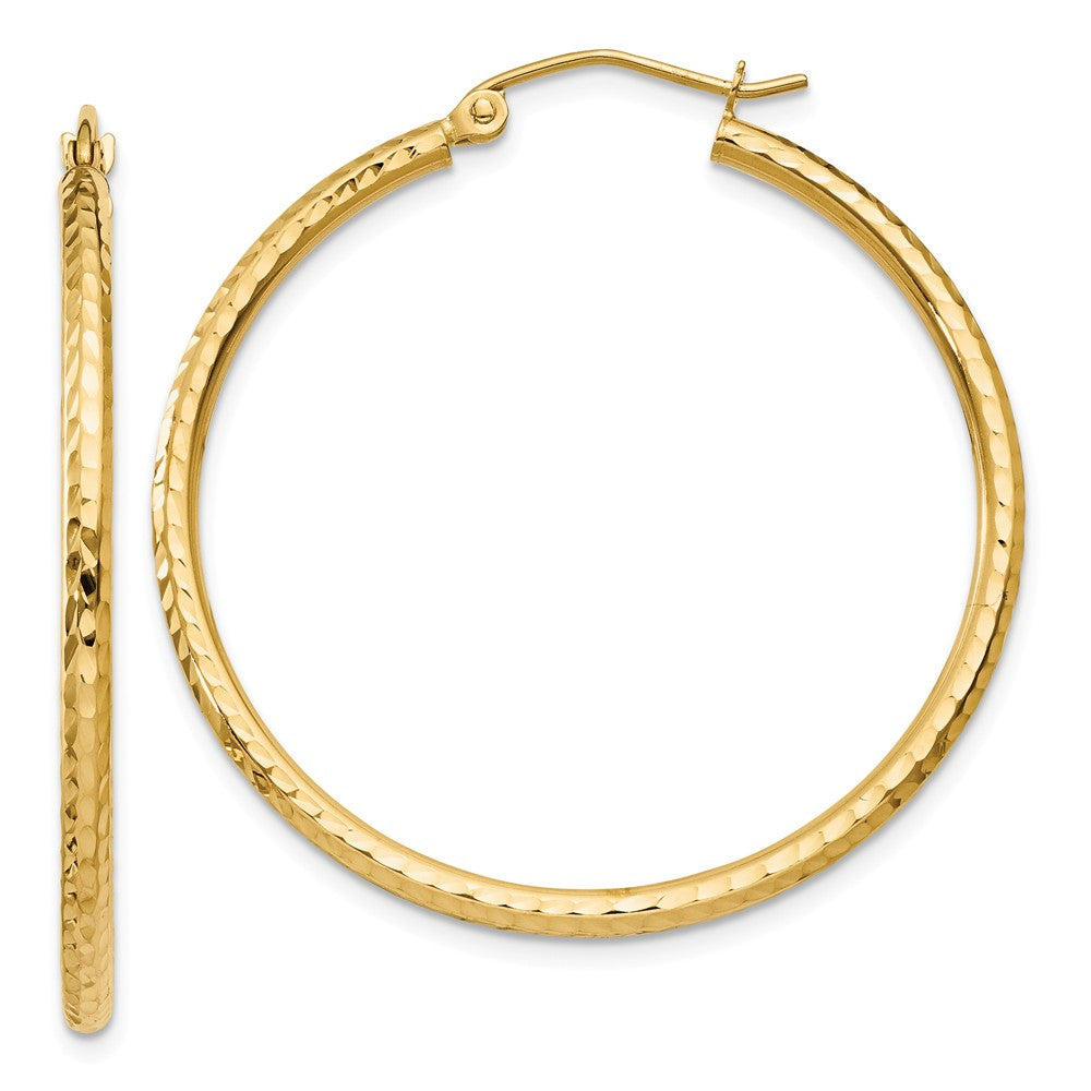 Earrings,Hoop,Gold,Yellow,14K,35 mm,2 mm,Pair,Wire & Clutch,Hoop,Between $100-$200