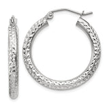 Earrings,Hoop,Gold,White,14K,25 mm,3 mm,Pair,Rhodium,Wire & Clutch,,Hoop,Between $100-$200