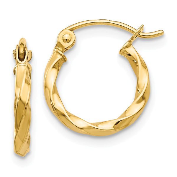 Earrings,Hoop,Gold,Yellow,14K,10 mm,2 mm,Pair,Wire & Clutch,Hoop,Under $100