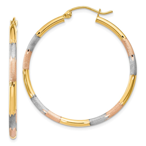 Earrings,Hoop,Gold,Tri-Color,14K,30 mm,2 mm,Pair,Wire & Clutch,Hoop,Between $200-$400
