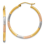 Earrings,Hoop,Gold,Tri-Color,14K,27 mm,2 mm,Pair,Wire & Clutch,Hoop,Between $100-$200