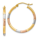 Earrings,Hoop,Gold,Tri-Color,14K,22 mm,2 mm,Pair,Wire & Clutch,Hoop,Between $100-$200